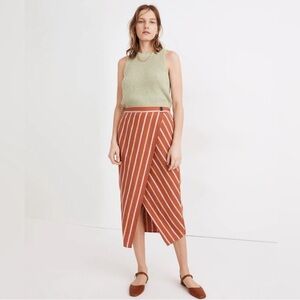 NWT Madewell Linen-Cotton Overlay Skirt in Stripe Afterglow Red, Orange, Large